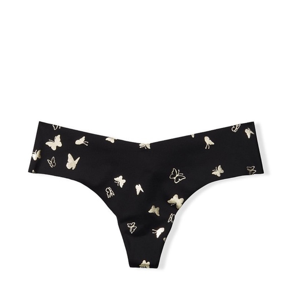 Victoria’s Secret No Show Shimmer Thong Panty Black Butterfly Medium NEW - Picture 6 of 6